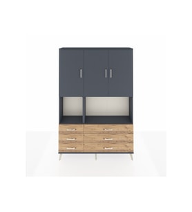 Arges Dolap 6 Raflı 6 Çekmeceli 3 Kapaklı 132x30x195 Antrasit-Antrasit/Çam