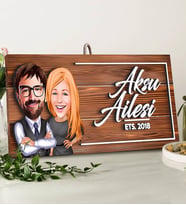 BK Gift Kişiye Özel Aile Karikatürlü Dekoratif Ahşap Tabela