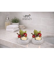 Doremcy Kuşlu Mumluk 2’li Set 14x7 cm Dekoratif Taş Görünümlü Biblo Ev Banyo Masaüstü (Beyaz)