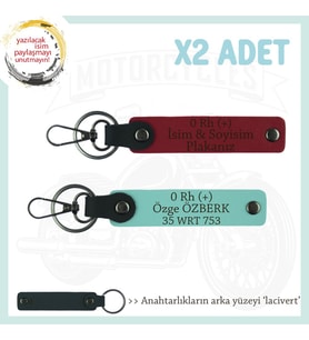 Hız Aşıkları İçin, İsim Plaka ve 0 Rh (+) Kan Grubu, x2 Anahtarlık Armağan Set, Kırmızı-Turkuaz-Laci (Çok Renkli)