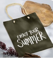 BK Gift Yaz Temalı Haki Halat Saplı Kumaş Plaj Çantası -6, Baskılı Omuz Çantası, Alışveriş Çantası, Arkadaşa Hediye, Sevgiliye Hediye