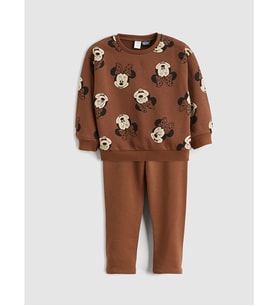 LCW Kids Kahverengi Minnie Mouse Baskılı Kız Çocuk Sweatshirt Ve Tayt
