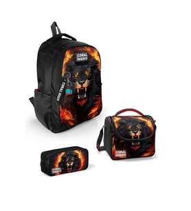 Coral High Kids Siyah Aslan Desenli 3'lü Okul Çanta Seti SET0123671 - Erkek