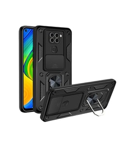 Newface Xiaomi Redmi Note 9 4G Kılıf Pars Lens Yüzüklü Silikon - Siyah
