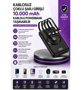 Kablolu ve Kablosuz Şarj Destekli Çoklu Cihaz Uyumlu Powerbank