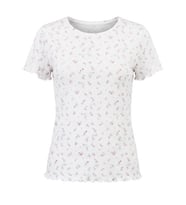 Kadın Pamuklu Bohçalık Çeyizlik Ve Hediyelik Pointel Çiçek Desenli Ribana Kumaş Kısa Kollu Tshirt BB2762