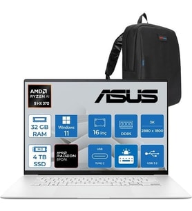 Asus Zenbook S16 Ryzen Aı 9 Hx 370 32GB Ddr5 4tb SSD Amd Radeon 890M WIN11PRO 16" 3k OLED 120Hz 500NITS Taşınabilir Bilgisayar UM5606WATP04 + Zettaçanta