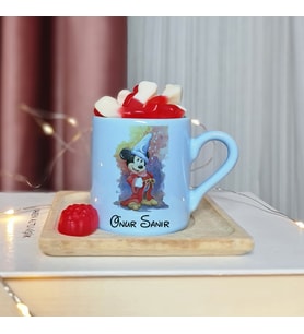 Mickey Mouse Tasarımlı Kişiye Özel Mavi Türk Kahvesi Fincan