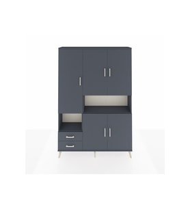 Arges Dolap 10 Raflı 2 Çekmeceli 5 Kapaklı 132x30x195 Antrasit-Antrasit/Antrasit