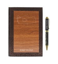 İsme Özel Lux Ahşap Defter ve Roller Kalem Seti - Türkiye Haritası Temalı