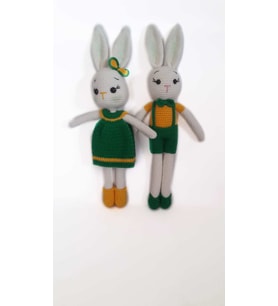 Kırçiçeği Tavşan Çift Amigurumi Organik Oyuncak