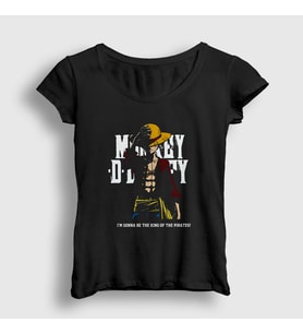 Presmono Kadın Siyah King Luffy Anime One Piece T-Shirt 135499tt