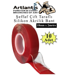 Çift Taraflı Bant Silikonlu Süper Güçlü Çivisiz Montaj Bandı 10 Adet 18mm x 2 metre Extra Yüksek Mukavemetli (Renksiz)