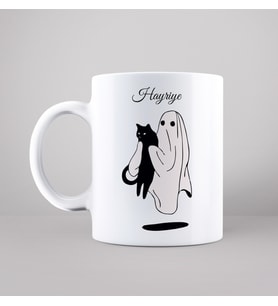 Hayalet Kedi Tasarımlı Kupa Kişiye Özel