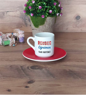 Rehber Öğretmen Türk Kahvesi Fincanı Kırmızı Öğretmenler Günü Hediyesi