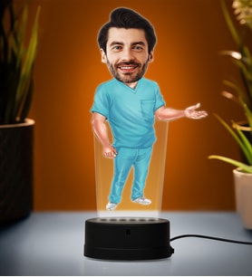 Doğum Günü Hediyesi,Sevgiliye Hediye, Kişiye Özel Fotoğraflı Doktor Karikatür 3D Led Lamba (Beyaz)