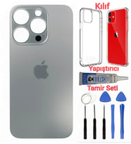 iPhone 15 Pro Arka Kapak Pil Kapağı JEL+Kılıf+Tamir Seti NATUREL TİTANYUM (Grimelanj)