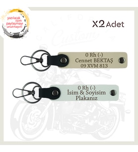 Beyaz-Sütlü Kahve, Motosikletçiye İsim Plaka ve 0 Rh (-) Kan Grubu Yazılı Acil Durum Anahtarlığı Set