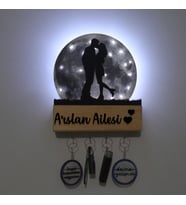 Lucenda Led Işıklı Pleksi Dolunay Kişiselleştirilebilir Biblo Ametist Öpüşen Sevgili Anahtar Askılığı (Gri)