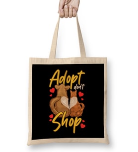 Cute Cat & Dog Adopt Don t Shop Bez Çanta Uzun Saplı