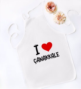 BK Gift I Love Çanakkale Tasarımlı Beyaz Mutfak Önlüğü - Model 1
