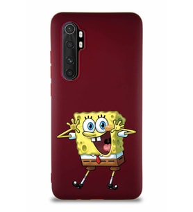 Xiaomi Mi Note 10 Lite Soft Premier Kapak Sünger Bob Tasarımlı Silikon Kılıf - Mürdüm (Şeffaf)