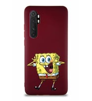 Xiaomi Mi Note 10 Lite Soft Premier Kapak Sünger Bob Tasarımlı Silikon Kılıf - Mürdüm (Şeffaf)