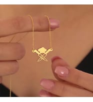 Kişiye Özel 925 Ayar Gümüş Chef Şef Bıçak Şapka Tasarım İsim Kolye (Gold)