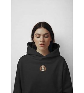 Cavalier King Charles Baskılı Siyah Kadın Hoodie – Oversize Kapüşonlu Sweatshirt