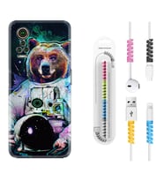 General Mobile GM 21 Pro GM 22 Pro Plus Kılıf Kablo Koruma Spiral Silikon Astronot Panda 1755