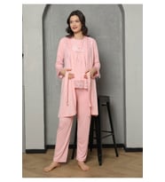 Üçlü Lohusa & Hamile Gecelik Sabahlık Takım 1035 (Pembe)