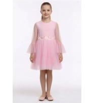 Kız Çocuk Elbise -Tül Kaplamalı-Beli Pul Detaylı 7-10 Yaş 12529 MODANINO (Pembe)