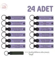 Kırk Uçurma Kutlaması İçin Bebeğin İsmine Özel, 24'lü, Hatıra Anahtarlık Set, Mor Menekşe & Yeşil (Lila - Mor)