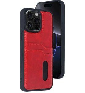 iPhone 14 Pro Max Kılıf Sara Kartvizitli Deri Kılıf - Kırmızı