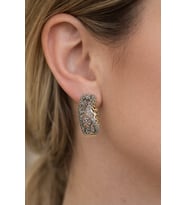 Xuping Rose Gold Oymalı Taşlı Halka Çelik Kadın Küpe (Mürdüm)