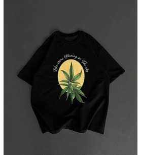 Ön Ve Arka Baskılı Oversize Bisiklet Yaka T-shirt- Siyah