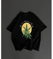 Ön Ve Arka Baskılı Oversize Bisiklet Yaka T-shirt- Siyah