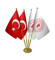 Masa Üstü Enerji Bakanlığı Bayrağı Türk Bayrağı Dörtlü Pirinç Direk Masa Bayrak Seti