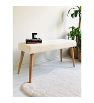 Ahşap Ayaklı Handmade Geniş Oturum Alanlı Krem welsoft Kumaş Pofidik Puf bench ,ayak ucu uzatmalık