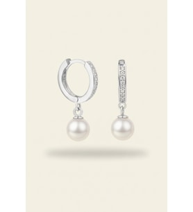 925 Ayar Gümüş Zirkon Taşlı 6 mm İncili Halka Küpe – Günlük & Özel Gün Küpesi