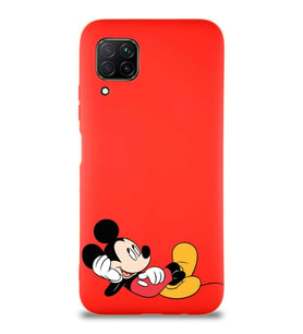 Huawei P40 Lite Soft Premier Kapak Mickey Mouse-F Tasarımlı Silikon Kılıf - Kırmızı (Şeffaf)