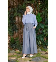 1161-Pileli Cepli Kot Pantolon Etek Koyu Mavi