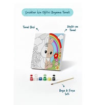 Gökkuşağı ve Tavşan Temalı Çocuk Boyama Tuvali – Şövalesiz Eğitici Boyama Seti 20x20 cm