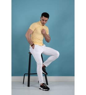 SLİMFİT POLO YAKA DÜĞMELİ MERSERİZE KUMAŞ ERKEK T-SHİRT (Sarı)