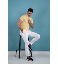 SLİMFİT POLO YAKA DÜĞMELİ MERSERİZE KUMAŞ ERKEK T-SHİRT (Sarı)