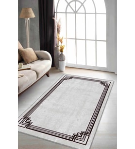 Bej Çerçeveli Kaymaz Tabanlı Makinede Yıkanabilir Halı RV075 - 100 x 160 cm