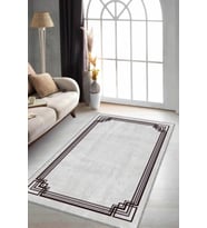 Bej Çerçeveli Kaymaz Tabanlı Makinede Yıkanabilir Halı RV075 - 100 x 160 cm