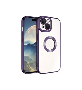 Apple iPhone 15 Uyumlu Kılıf Kamera Korumalı Logo Gösteren Zore Omega Kapak (Koyu Mor)