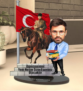 Kişiye Özel Atatürk Tasarımlı Erkek Öğretmen Karikatür Biblo