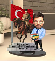 Kişiye Özel Atatürk Tasarımlı Erkek Öğretmen Karikatür Biblo